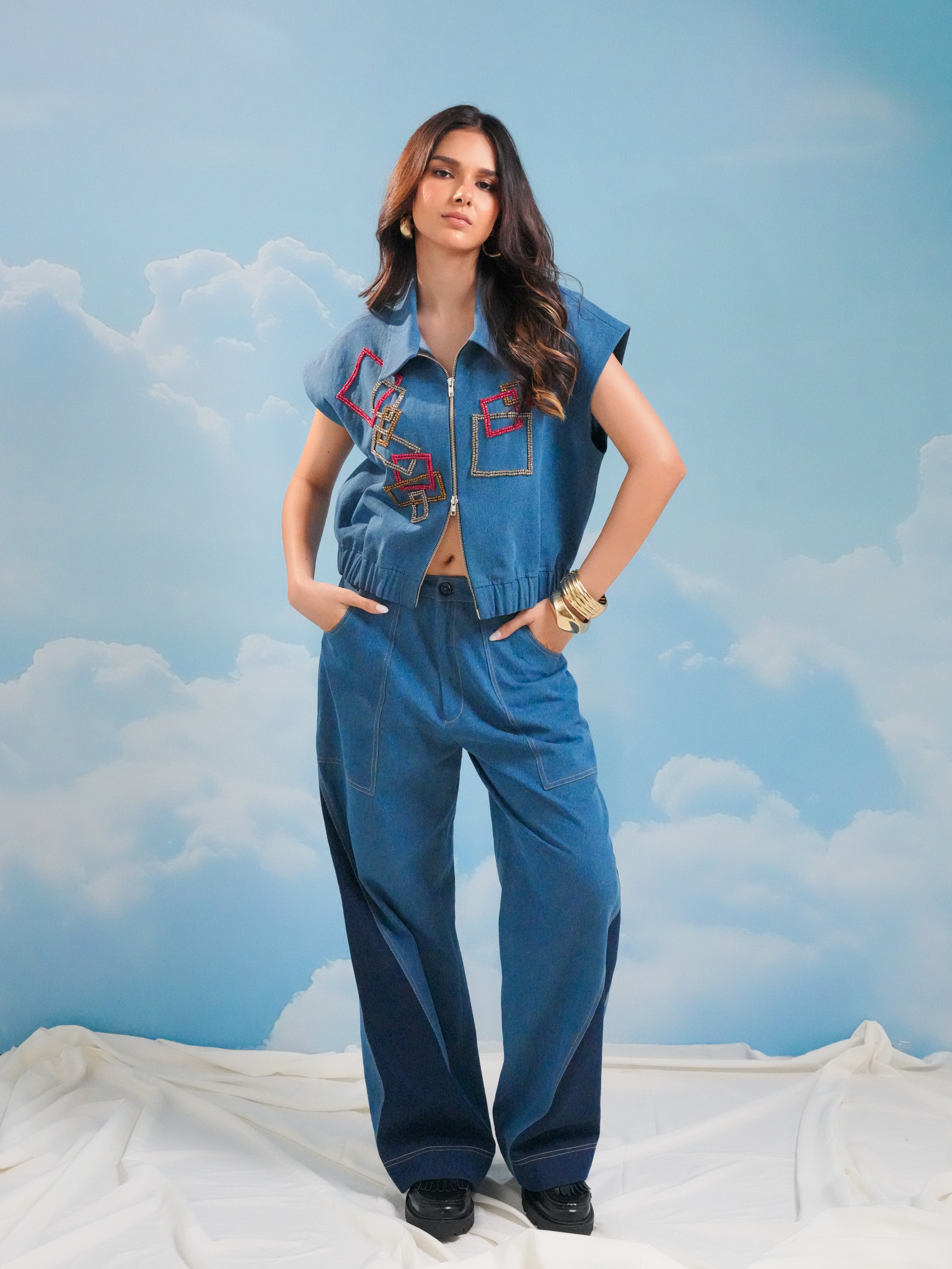 Denim two toned pants