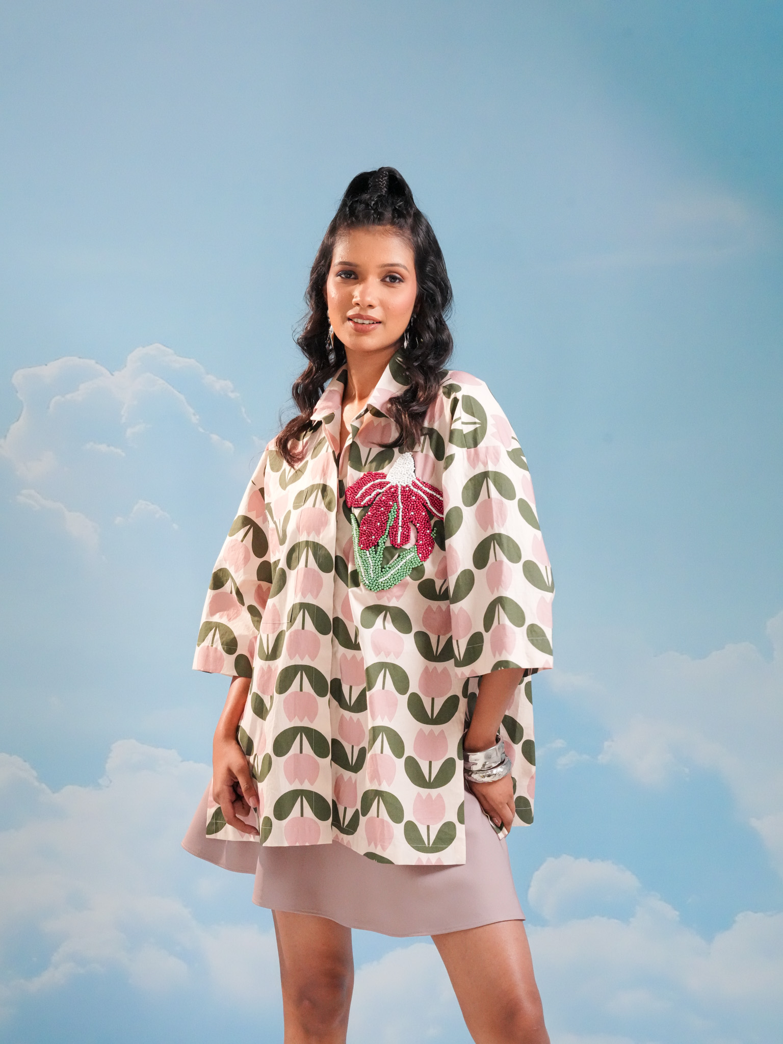 Printed shirt with flower motif