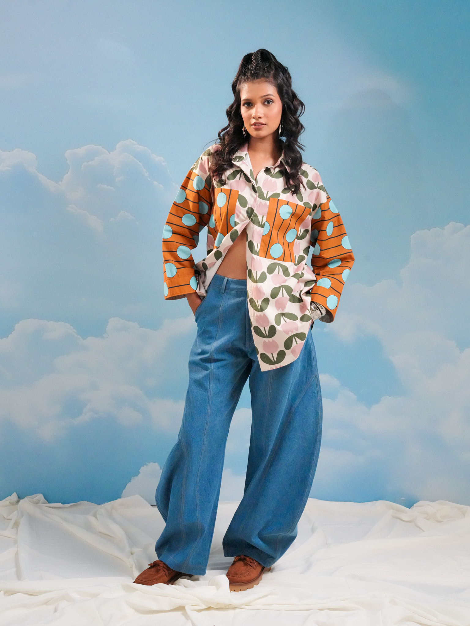 Dual print shirt with pockets